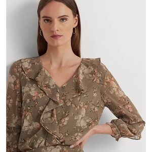 Lauren Ralph Lauren Floral Ruffle Georgette Blouse - Brown